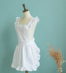 Victorian Style Pinafore Apron Maid Smock Costume Dress Ruffle Pockets White