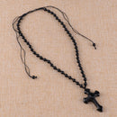 Pretty Natural Obsidian Hand Carved Cross Lucky Pendants + Free Beads Necklace