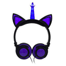 Cat Ear Unicorn Kids Headphones LED Flashing Girls Headband black purple