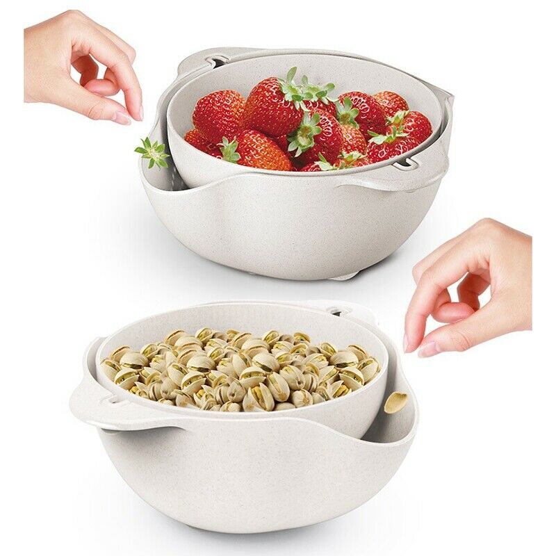Practical Double Layer Cutlery Hollow Kitchen Draining Basket T2L5