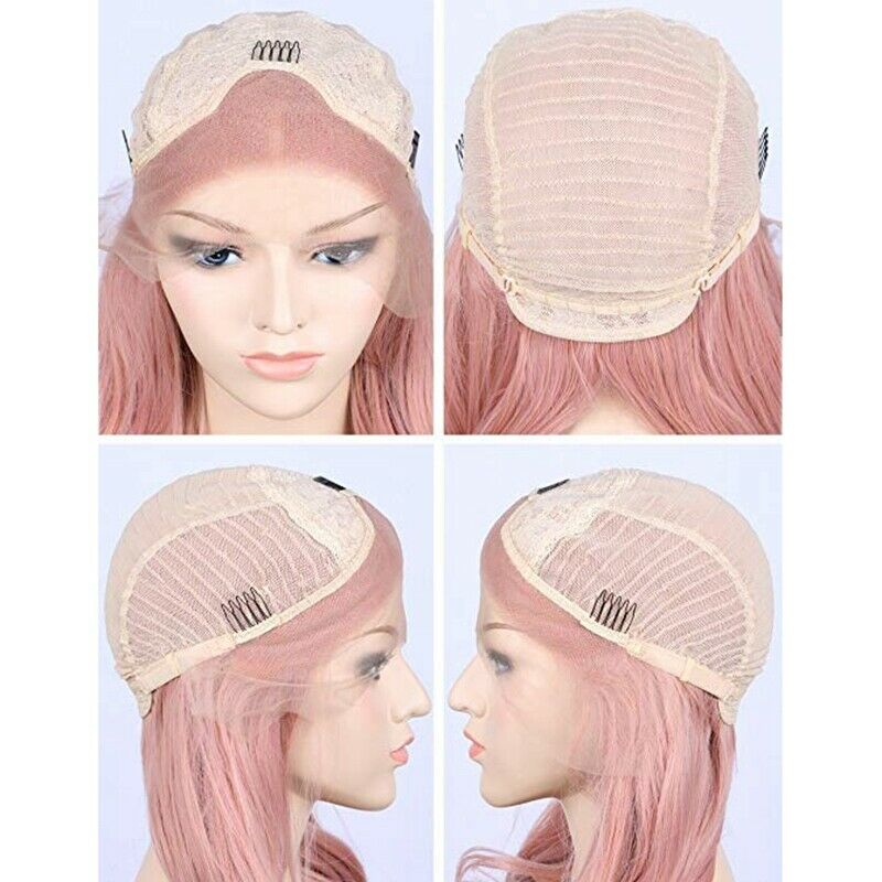 Fashion Pink Wig Glueless Long Natural Wavy Middle Part Synthetic Wigs For  U8S6