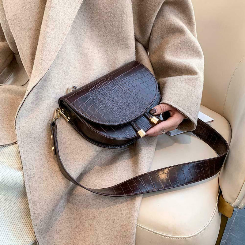 Retro Crossbody Handbag Women Semicircle PU Leather Shoulder Bag (Coffee)