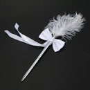 Bowknot Wedding Signing Pen White Ostrich Feather Pen with Diamante