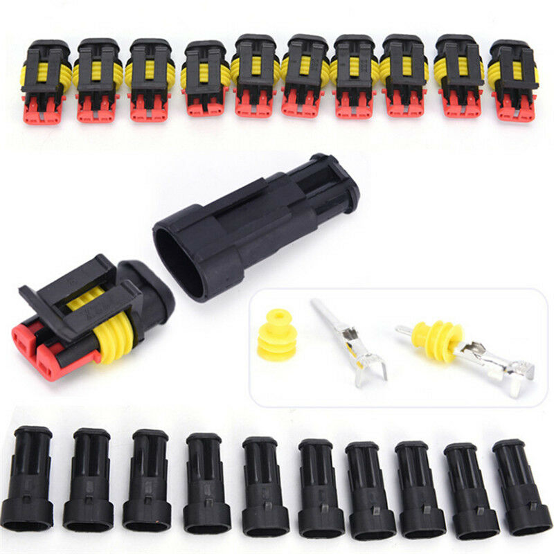 5x 2Pin Car Waterproof Electrical Connector Plug With Wire AWG Marine Black Gw