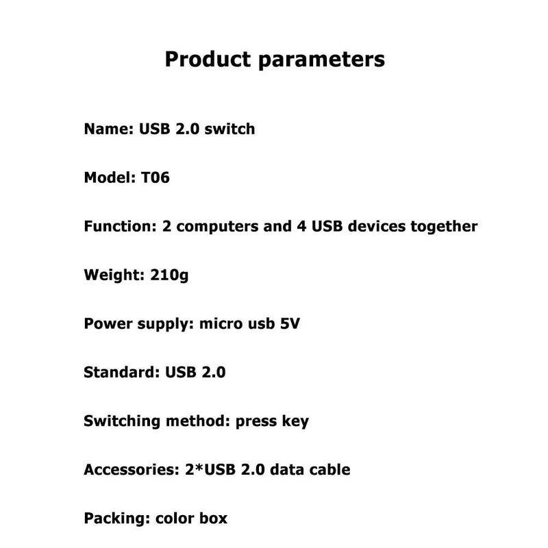 2x4 USB 2.0 Switcher 2 PCs Sharing 4 USB Devices for Keyboard Mouse Printer