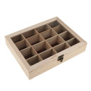 Unfinished Plain Wooden Jewelry Box 16 Grids with Top Glasses Keepsake Gift