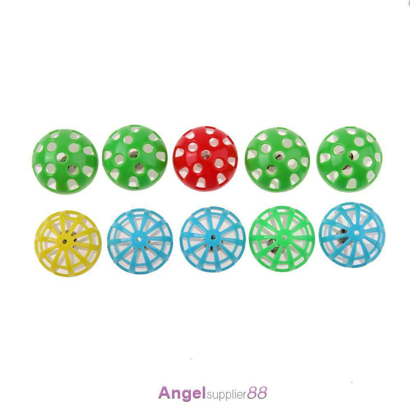 10pcs Plastic Hollow Out Round Pet Cat Colorful Ball Toys With Small Bell
