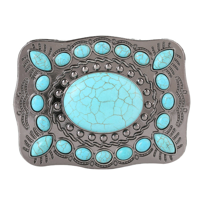 Western Flower Turquoise Stone Belt Buckle Square Shaped Replacement Buckle