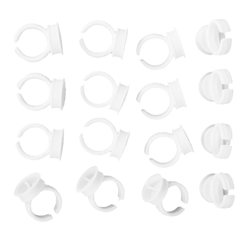 200x Plastic  Rings Adjustable Eyelash Glue Holder Cups W/ Divider S+L