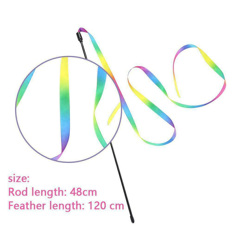 Pet Cat Toys Rainbow Cloth Stripe Tease Cat Rod Funny Supplies Playing Pet F5E0