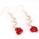 Red Rose Flower Crystal Dangle Drop Earrings Hook Party Bridal Earring Jewelr OS