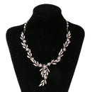 Elegant Leaf Pearls Diamante Necklace Earring Wedding Bridal Jewelry Set