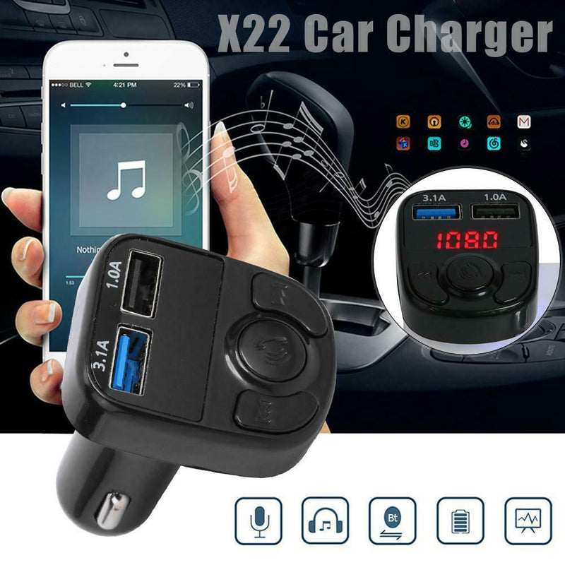 X22 3.1A LED Screen Handsfree Car Charger Wireless Bluetooth 5.0 FM Transmitter