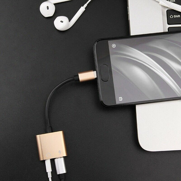 2 in1 Type-C to 3.5mm Headphone Jack Adaptor/Connector Charger, Earphone Au L8A3