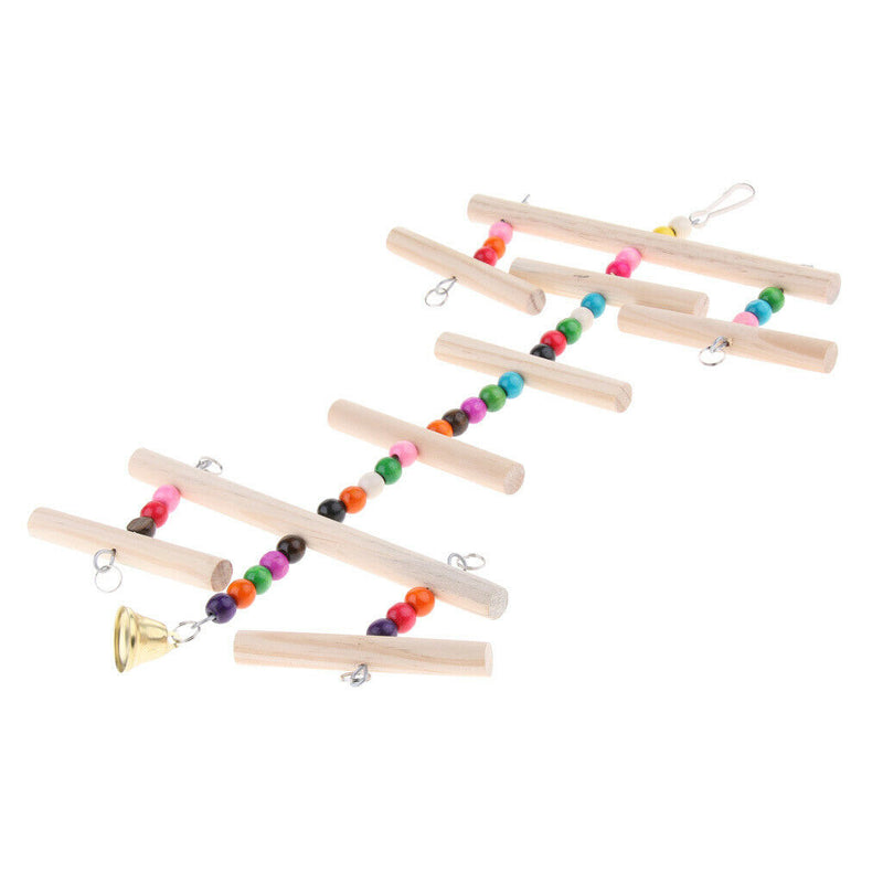 Parrot Bird Wooden Ladder Perch Toys Small Beads Varicolored