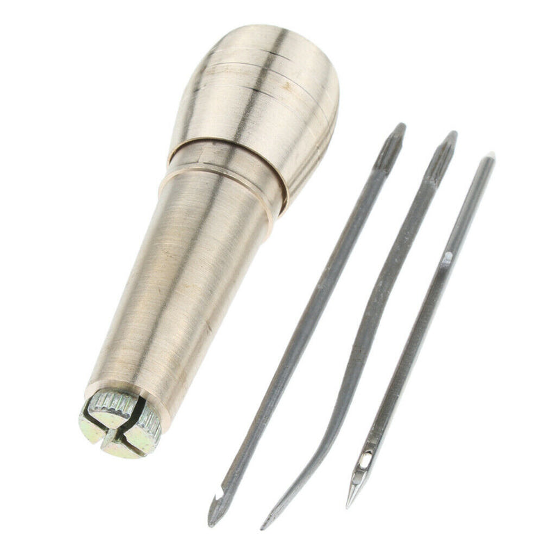 Copper Handle with 3 Needle Kit Leather Craft Sewing Awl Hand Stitcher Tools