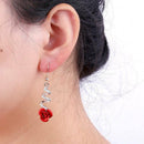 Elegant Women's Crystal Red Rose Flower Dangle Drop Earrings Wedding Jewelry New