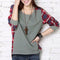 Autumn Casual Women Blouses O-neck Plaid Splicing Loose Tops (Grey)(S) A#S