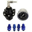 Black Universal Adjustable Aluminum Fuel Pressure Regulator W/Gauge Kit Aut