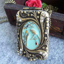 Retro Chinese Mural Style Enamel Bird Locket Box Long Chain Sweater Necklac