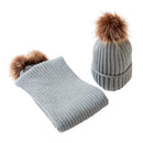 2Pair Baby Boy Girl Winter Cap Knitted Faux Fur Pom Bobble Beanie Hat Scarf