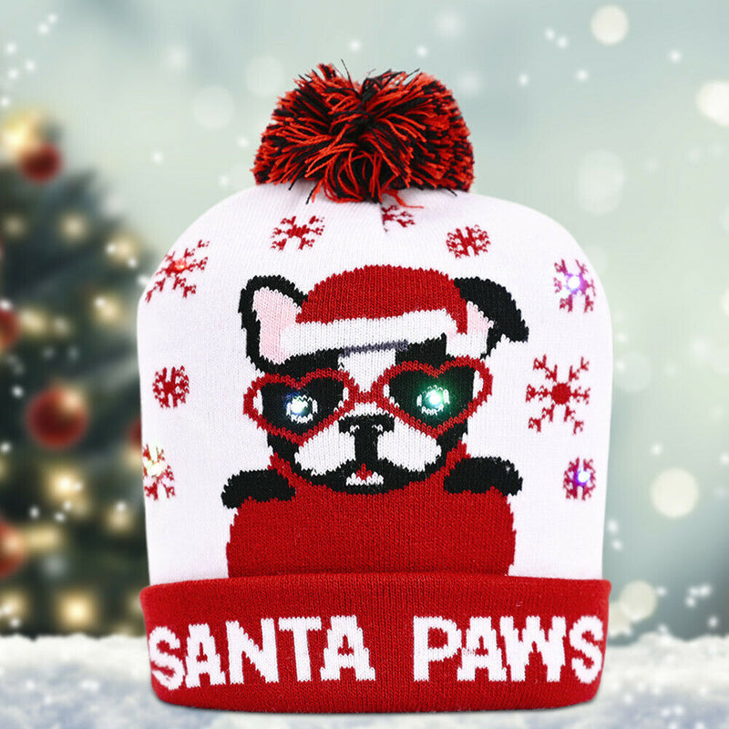 Colorful LED Light Christmas Hat Snowman Luminous Knitted Cap Beanie (D) A