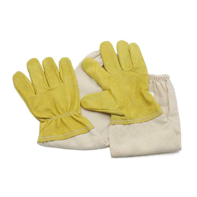 1 Pair Beekeeper Gloves Cotton Leather Apiculture Anti Bee Sleeves (Yellow) A