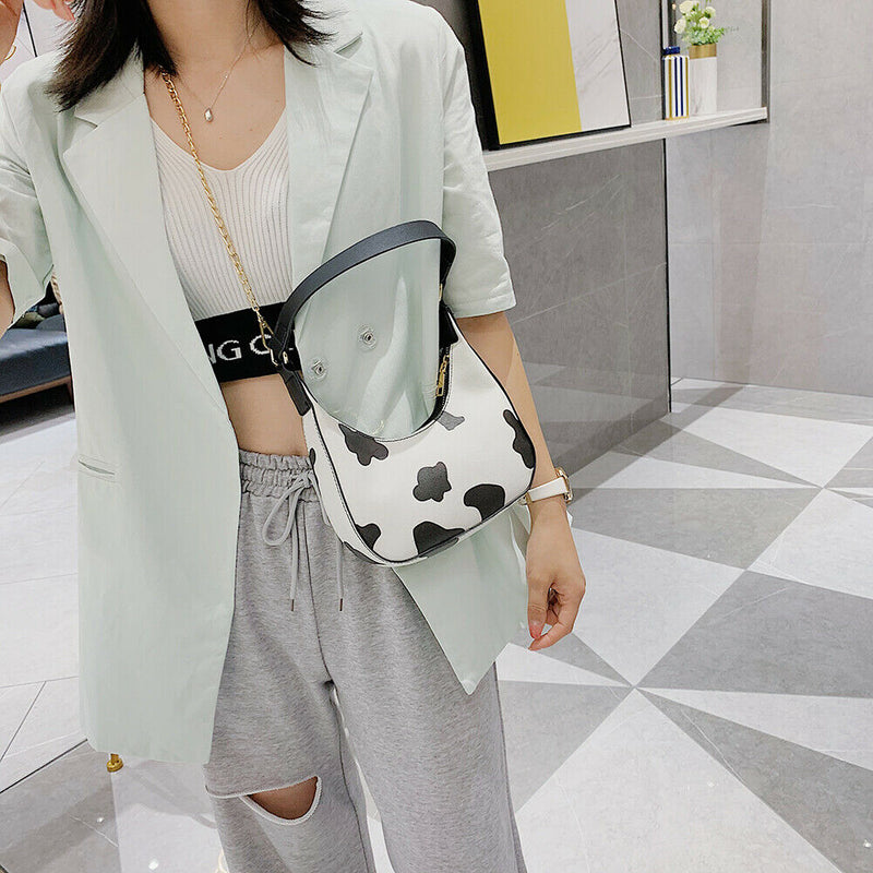 Fashion Cow Dots Shoulder Bag Women Leather Chain Hobos Totes Handbag (L)