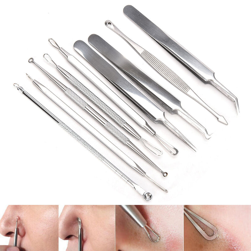 9Pcs Blackhead Acne Comedone Pimple Blemish Extractor Remover Tool Kit Set P BX