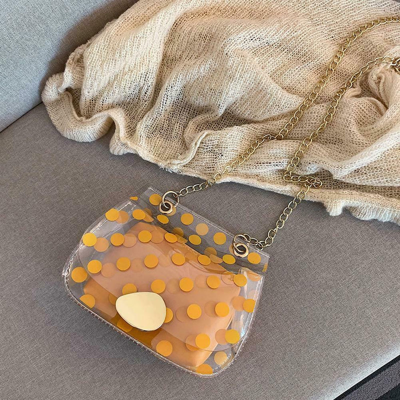2pcs/set Dot Print Clear Shoulder Handbags Women Crossbody Clutch (Yellow) A