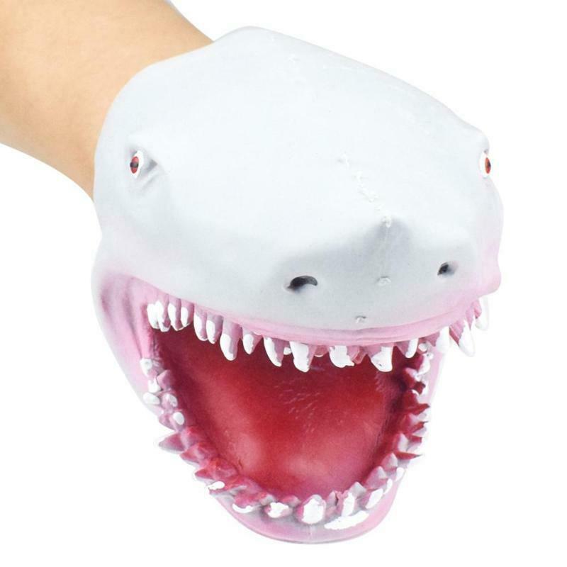 Plastic Shark Hand Puppet For Story Tpr Animal Head Gloves Kids Toys Gift A U6Q5