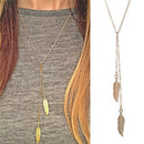 NewWomen Fashion Long Chain Necklace Chic Leaf Feather Tassel Pendant NecklacME