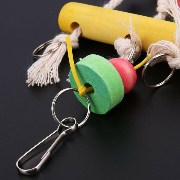 Colorful Moveable Parrot Bird Toys Swing Wood Cotton Chew Rope Funny Toys #gib