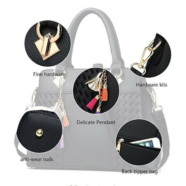 Women Handbags Ladies Purses Satchel Shoulder Bags Tote Bag(Black) Y5F6