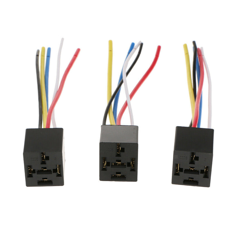 3Pcs Prewired 5 Pin Automotive Relay Harness Socket Holder 40A Fit for 6.3mm