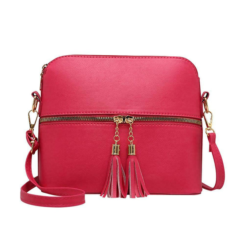 Tassel Shell Messenger Women Leather Handbags Solid Shoulder Bags (Rose Red