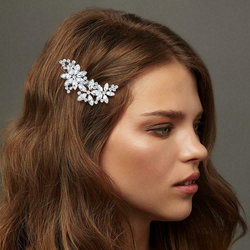 Crystal Flower Hair Clips Rhinestone Barrettes Bride Hairpins Hair Jewelry