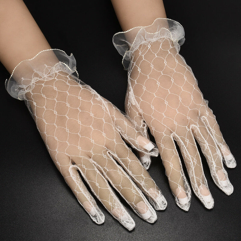 Ladies Gorgeous Wedding bridal ivory white satin Lace Diamonte gloves Hot