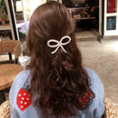 Korean Girls Pearls Bowknot Fringe Barrette Women Bang Ponytail Hair Clips
