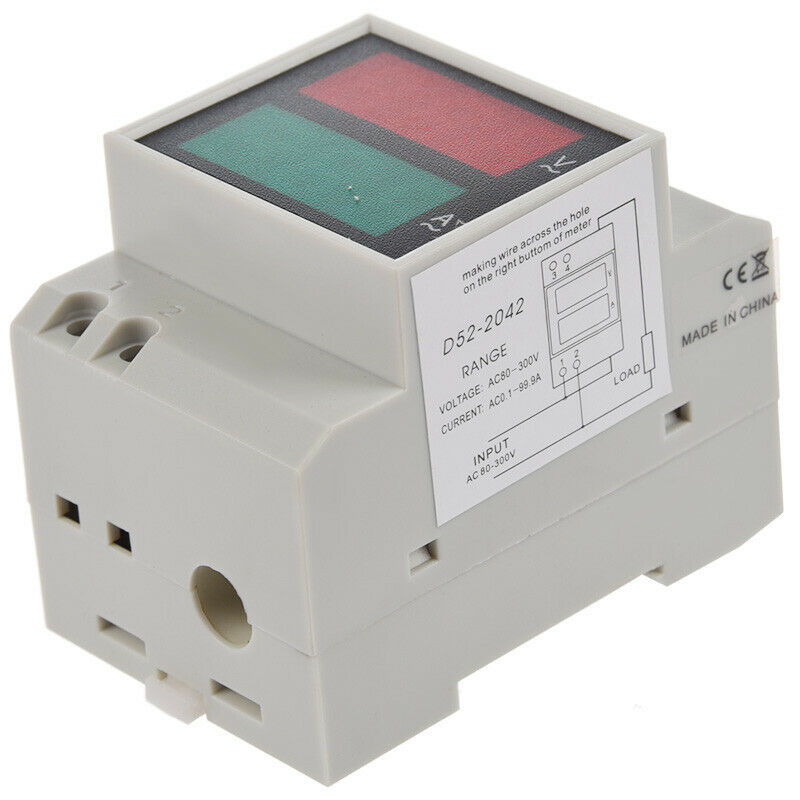 Din-Rail AC 110V/220V Digital Voltmeter Ammeter Red Volt Green Amp Meter LE G7Y4