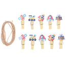 10Pcs/Set Rocket Spacecraft Wooden Clip Photo Clips with Hemp Rope BX