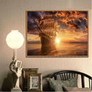5D DIY Full Drill Diamond Painting Sunset Ship Cross Stitch Embroidery Kits