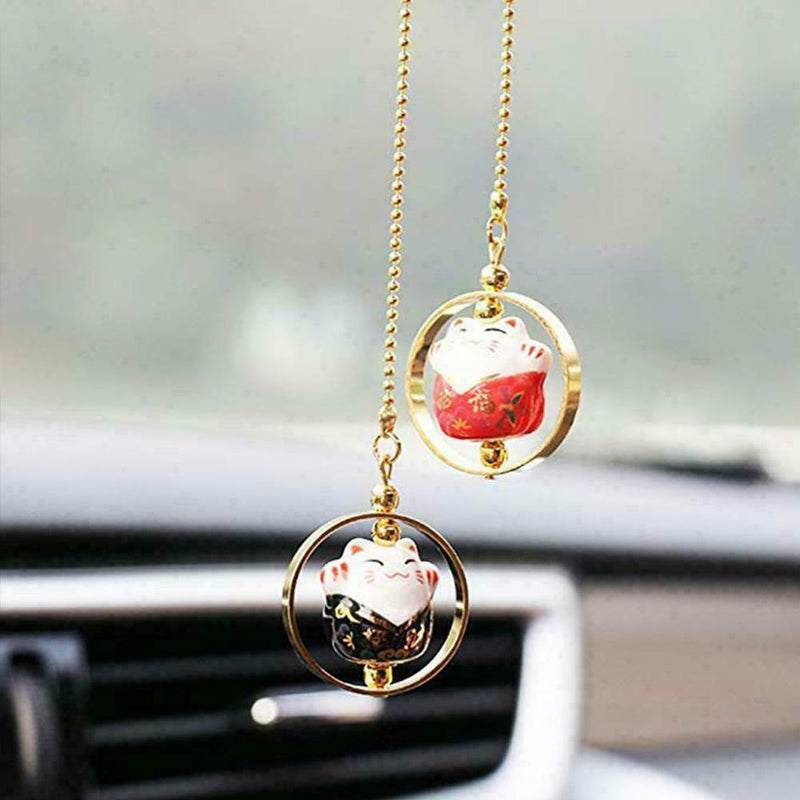 1*Car Rear View Mirror Hanging Decoration Lucky Cat Pendant Auto Accessorie N5B8