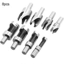 8pcs Carpentry Wooden Plug Cutter Dowel Straight Tapered Claw Type Drill Bit Set