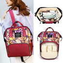 Mummy Maternity Backpacks Plant Print Baby Diaper Shoulder Bags (Red)