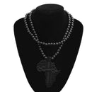 Black Beads Link Chain Wooden Africa Map Pendant Necklace Jewelry For Men FIV