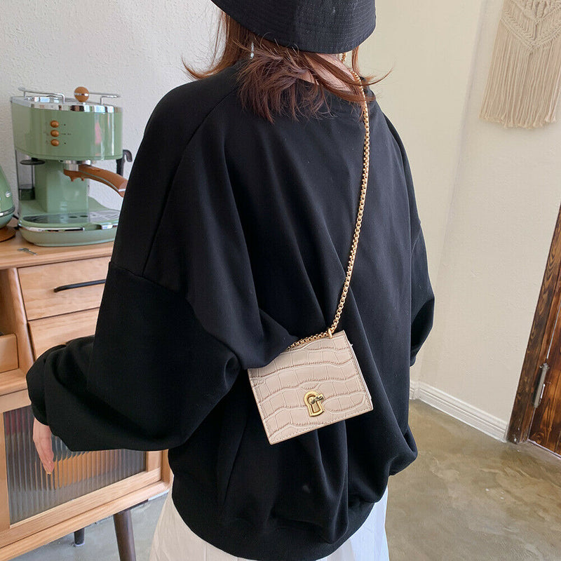 Elegant Women Pure Mini Shoulder Bags Leather Chain Messenger Bag (White)