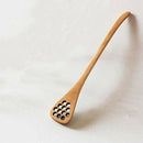 4pcs Hand-made Solid Wood Honey Mixing Bar Carved Hollow-out Spoon 7 inch x Q1L1