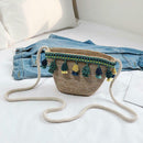 Women Tassel Shoulder Bags Straw Messenger Crossbody Beach Handbags (Green) A