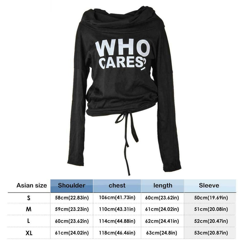 Autumn Pile Collar Letter Print Pullover Women Long Sleeve Tops (Black M)